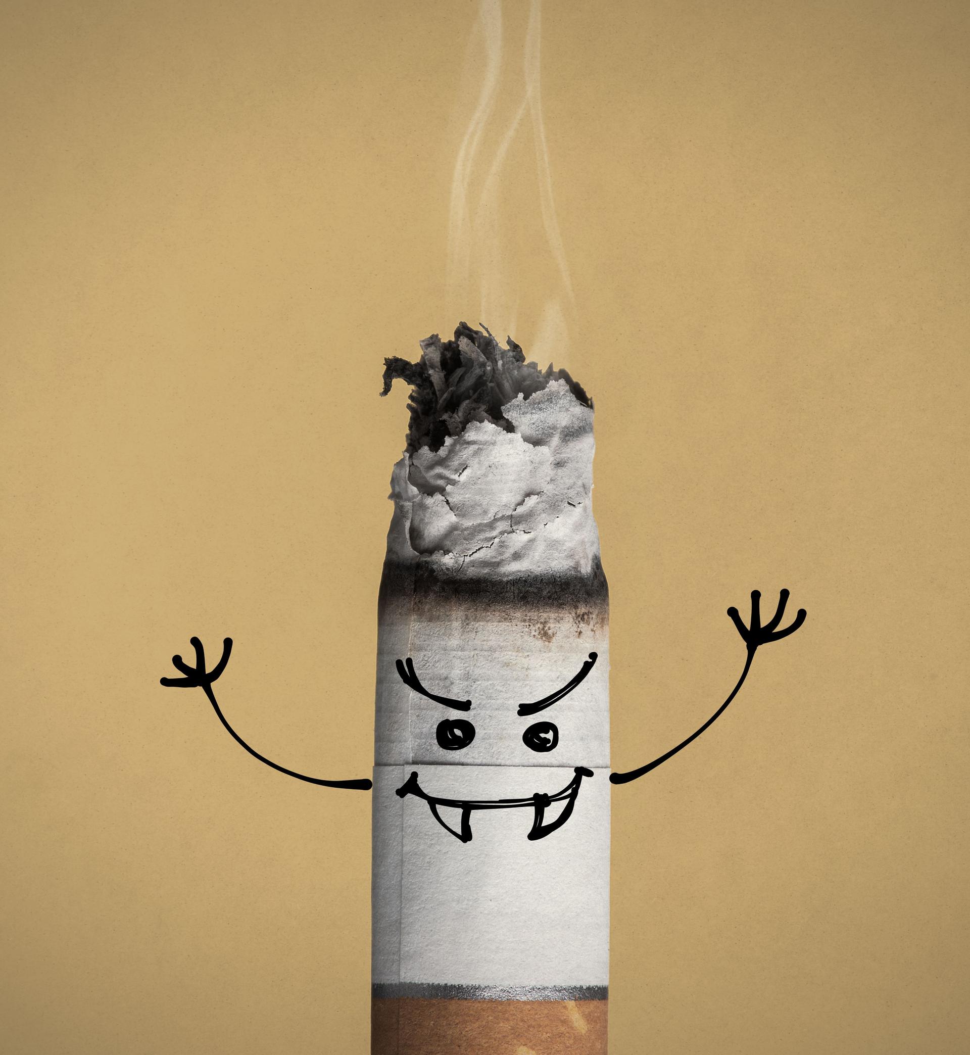 Burning cigarette and funny character